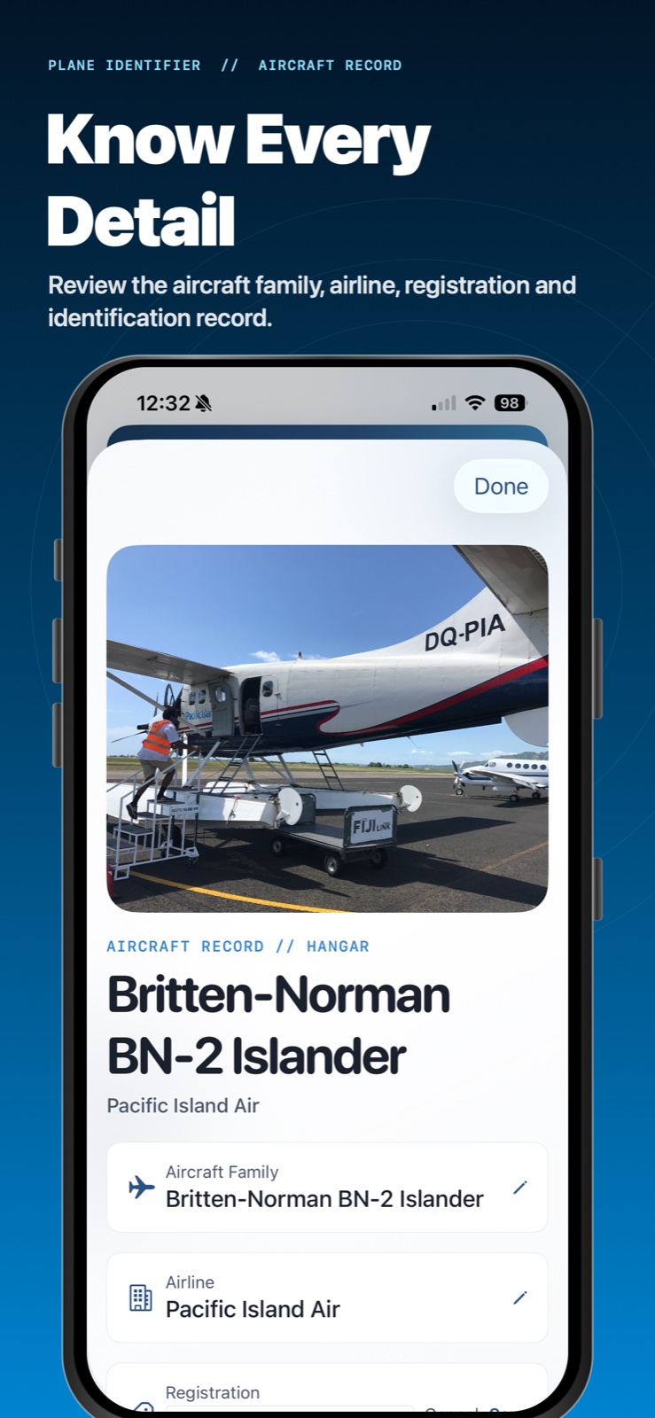 Detailed aircraft identification result