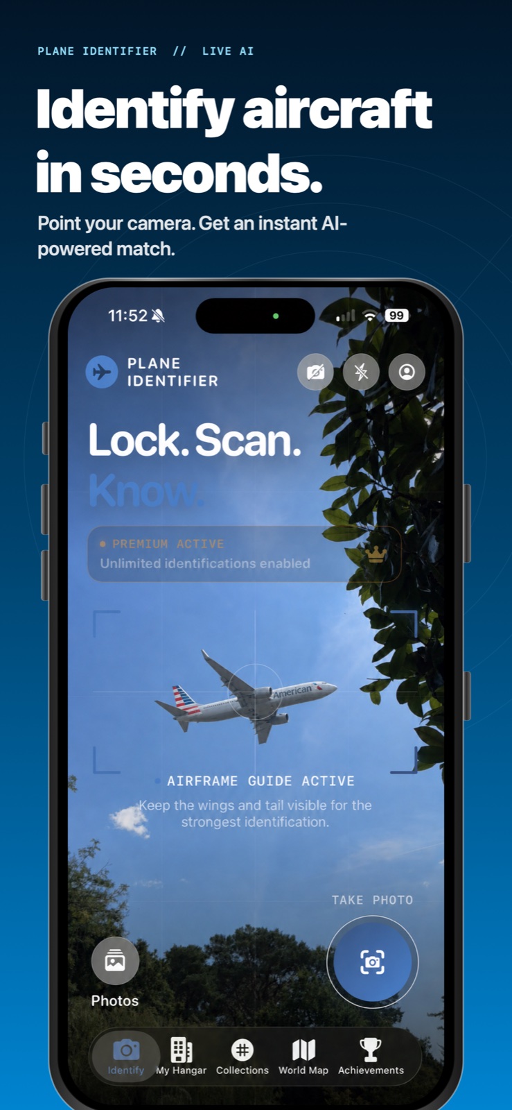 Live camera aircraft identification screen
